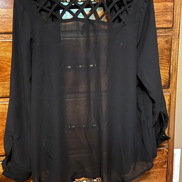 Black Sheer Blouse with Lattice Back - Picture 3 of 3